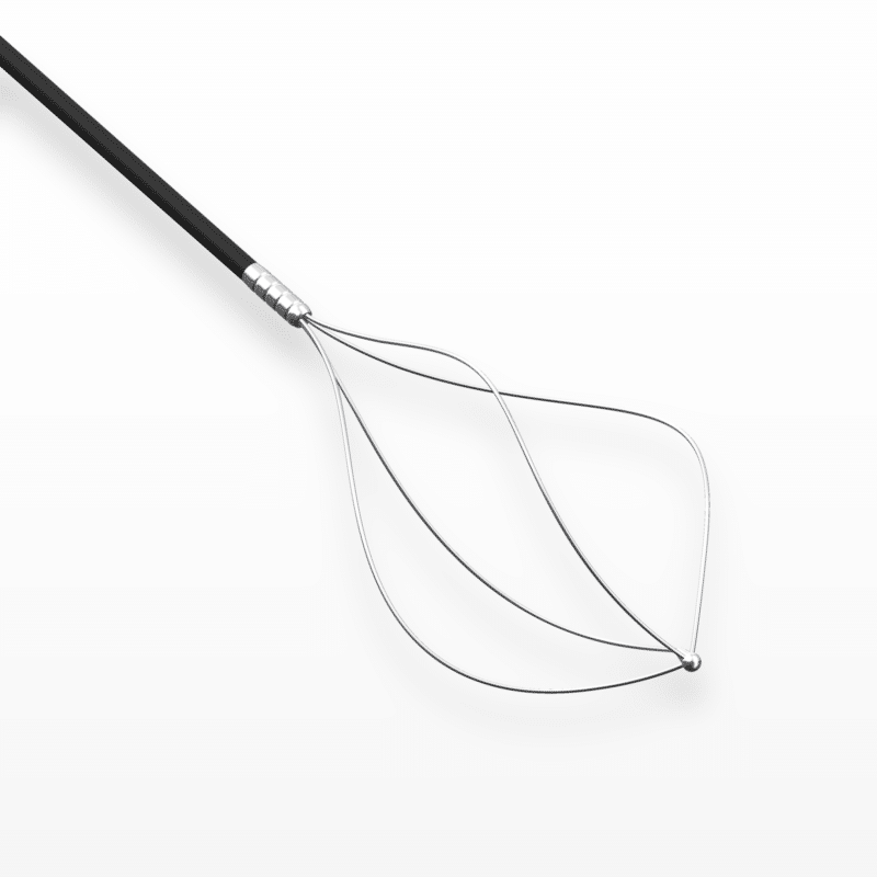 Stone retrieval basket with bare nitinol wires and stainless steel collar