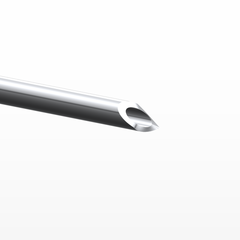 Chiba needle 30° bevel tip close-up with open lumen